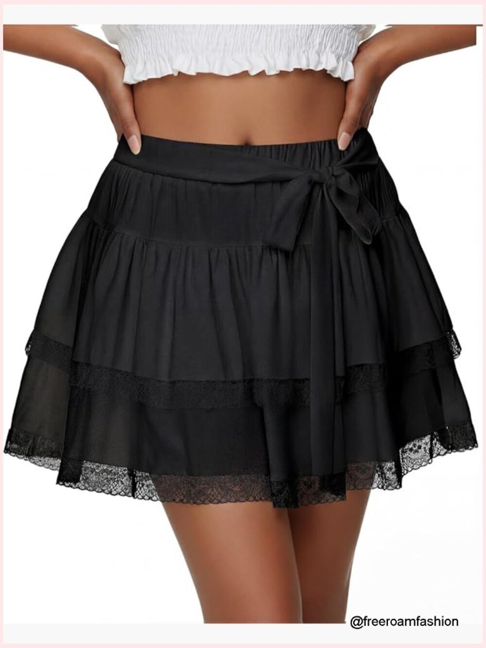 High Waist Lace Mini Skirt A-Line Ruffle Hem Tiered Layered Y2K Style